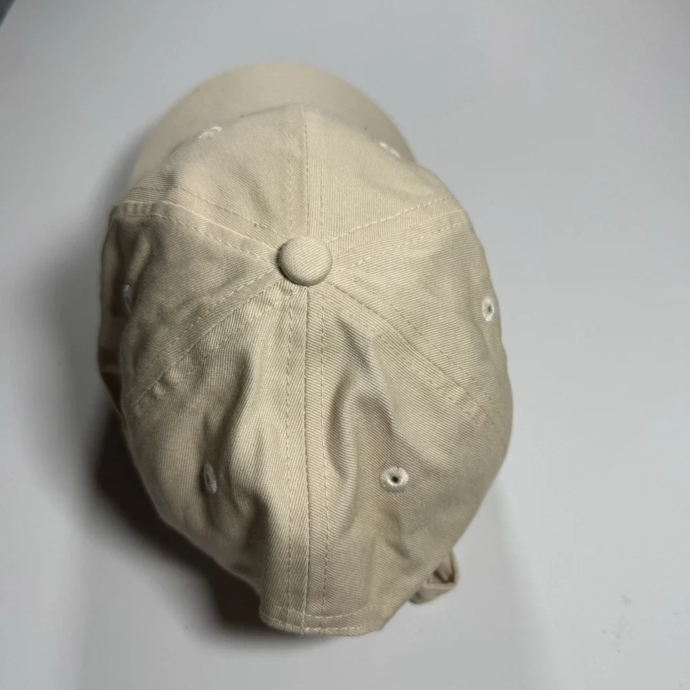 Beige Cotton Adjustable Baseball Cap Embroidered 